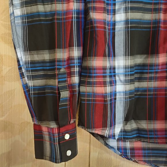 Cowboy Legend Window Black Red Plaid Pearl Snap Button Western Boys Shirt XL - Picture 4 of 8